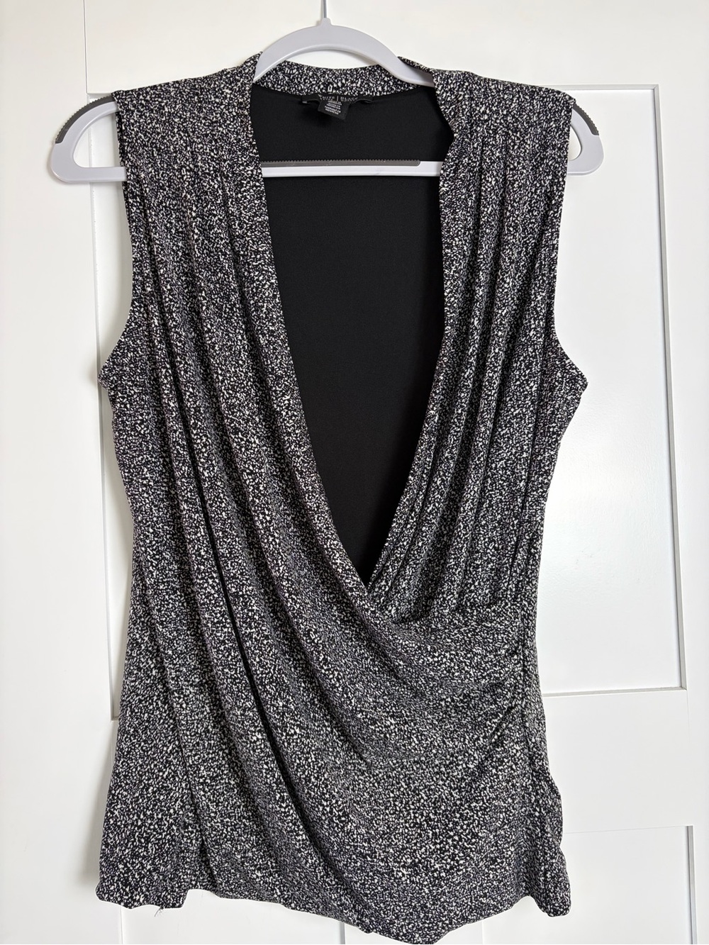 White House Black‎ Market Black & White Draped V-Neck Tank